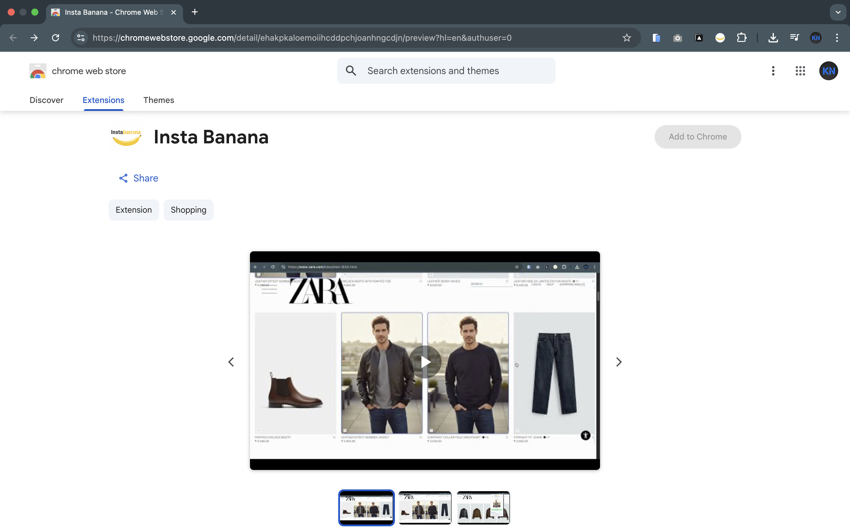 InstaBanana Chrome Extension - Try on clothes from any shopping website